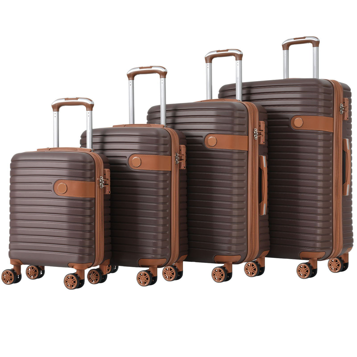 HouseOfZazla brown hard-shell 4-piece luggage set with expandable design and spinner wheels on Tampa Home & Garden Store