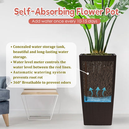 Indoor Outdoor Planter by HouseOfZazla with automatic watering system; dark brown wicker on Tampa Home & Garden Store
