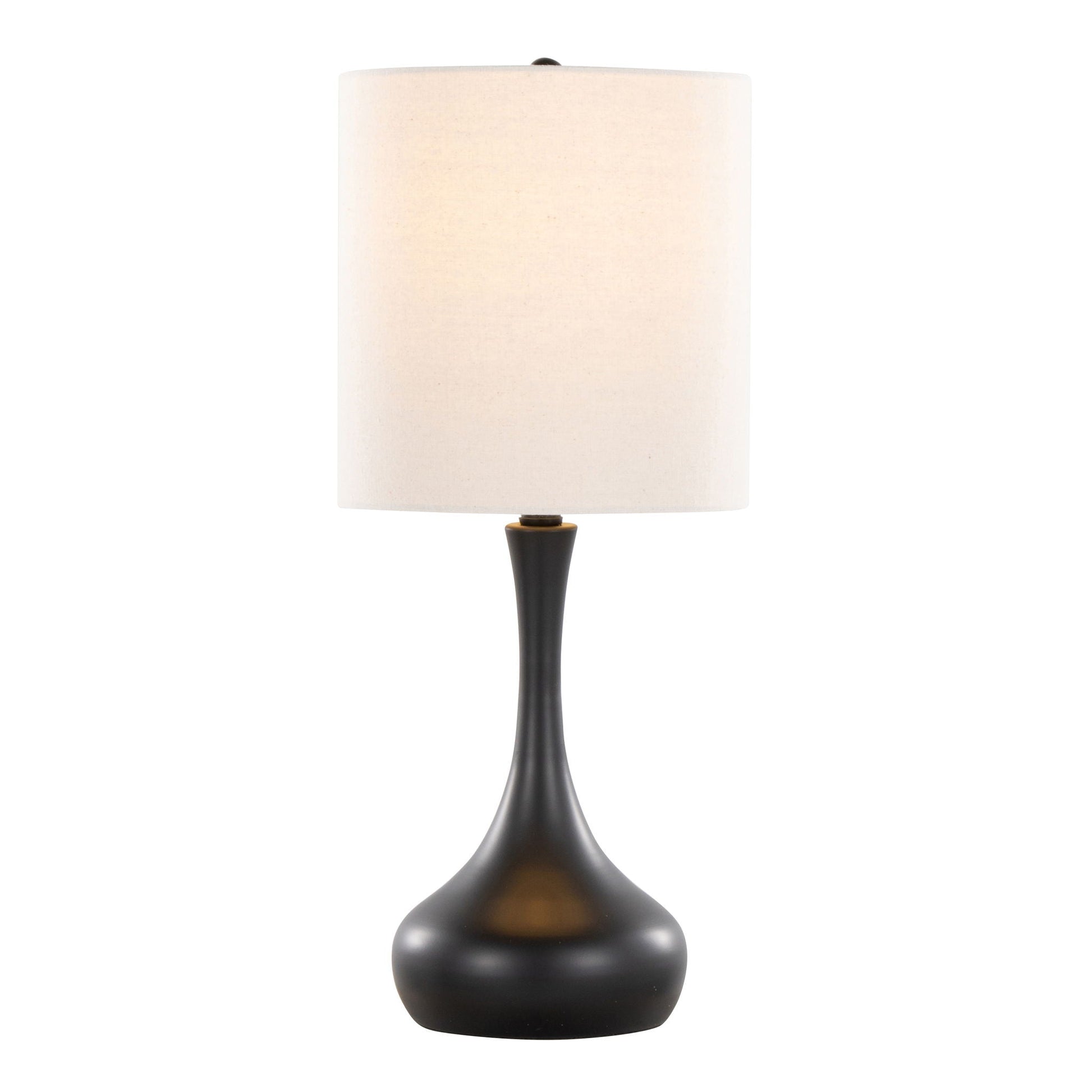 Genie contemporary table lamp matte black base with oatmeal fabric lampshade on Tampa Home & Garden Store