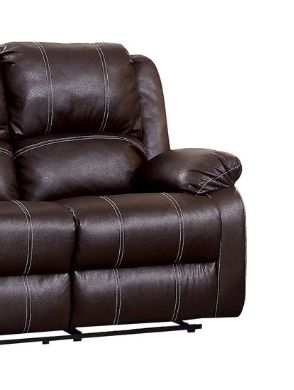 Zuriel Synthetic Recliner Loveseat dark brown leatherette with white stitching by HouseOfZazla on Tampa Home & Garden Store
