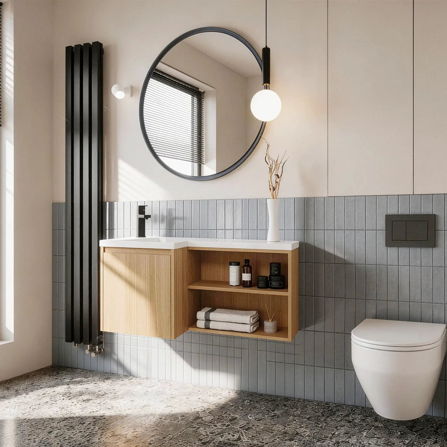 L Shaped Wall Mounted Floating Vanity with Sink
