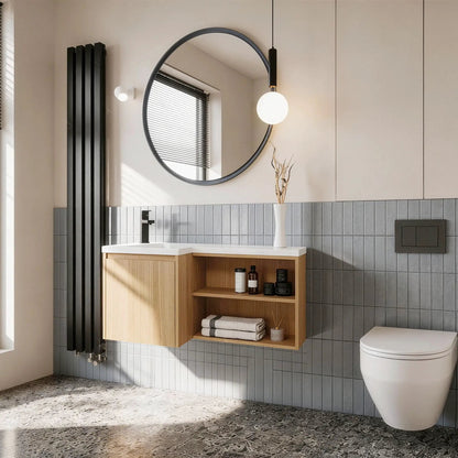 L Shaped Wall Mounted Floating Vanity with Sink
