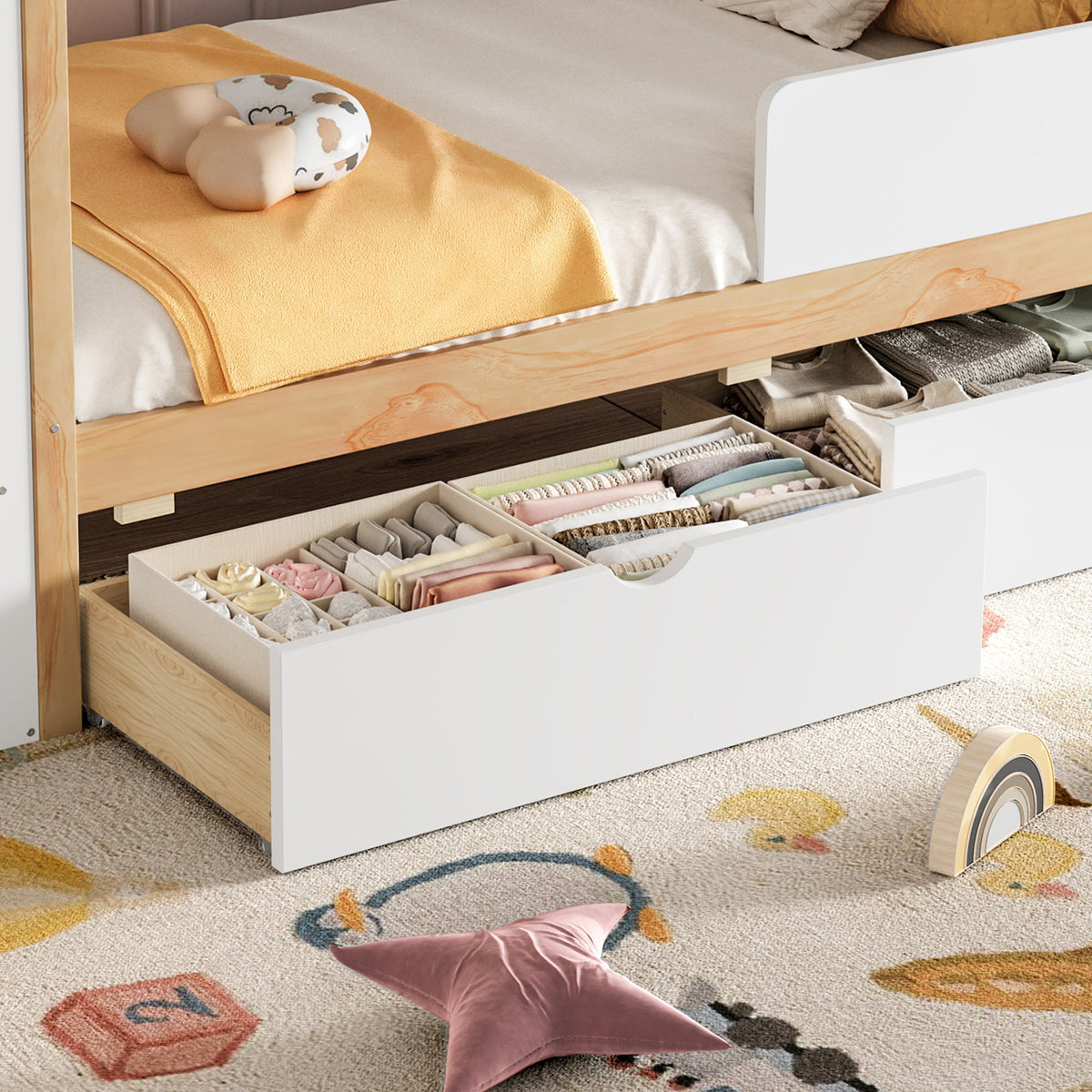 Twin size bed by HouseOfZazla, solid wood with drawers, shelves on Tampa Home & Garden Store