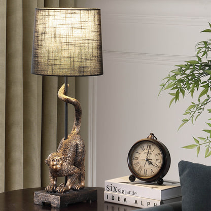 24in Capuchin Monkey table lamp in antique bronze with textured beige shade by HouseOfZazla on Tampa Home & Garden Store
