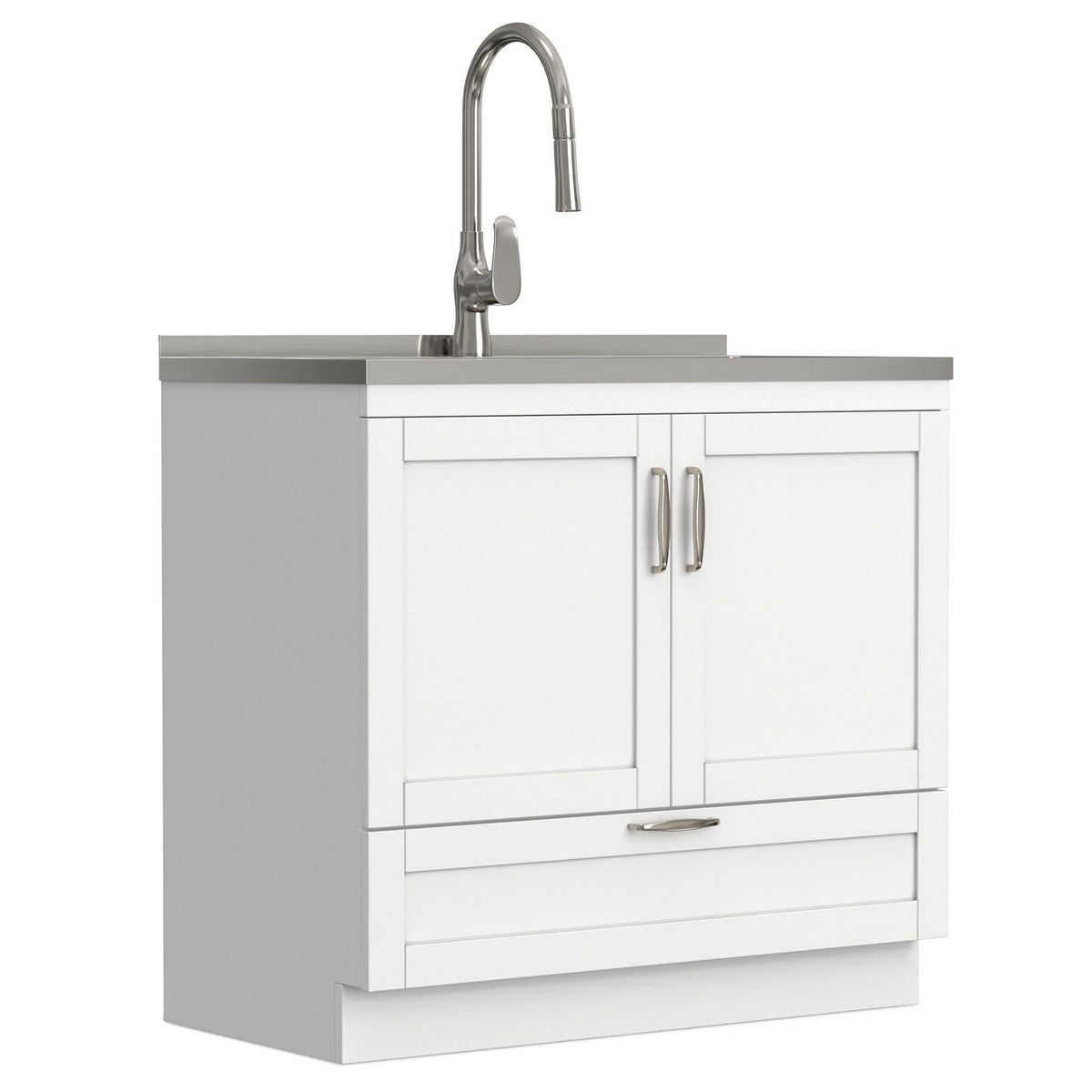 Deluxe Laundry Cabinet With Sink And Faucet, white vanity with chrome faucet, HouseOfZazla on Tampa Home & Garden Store