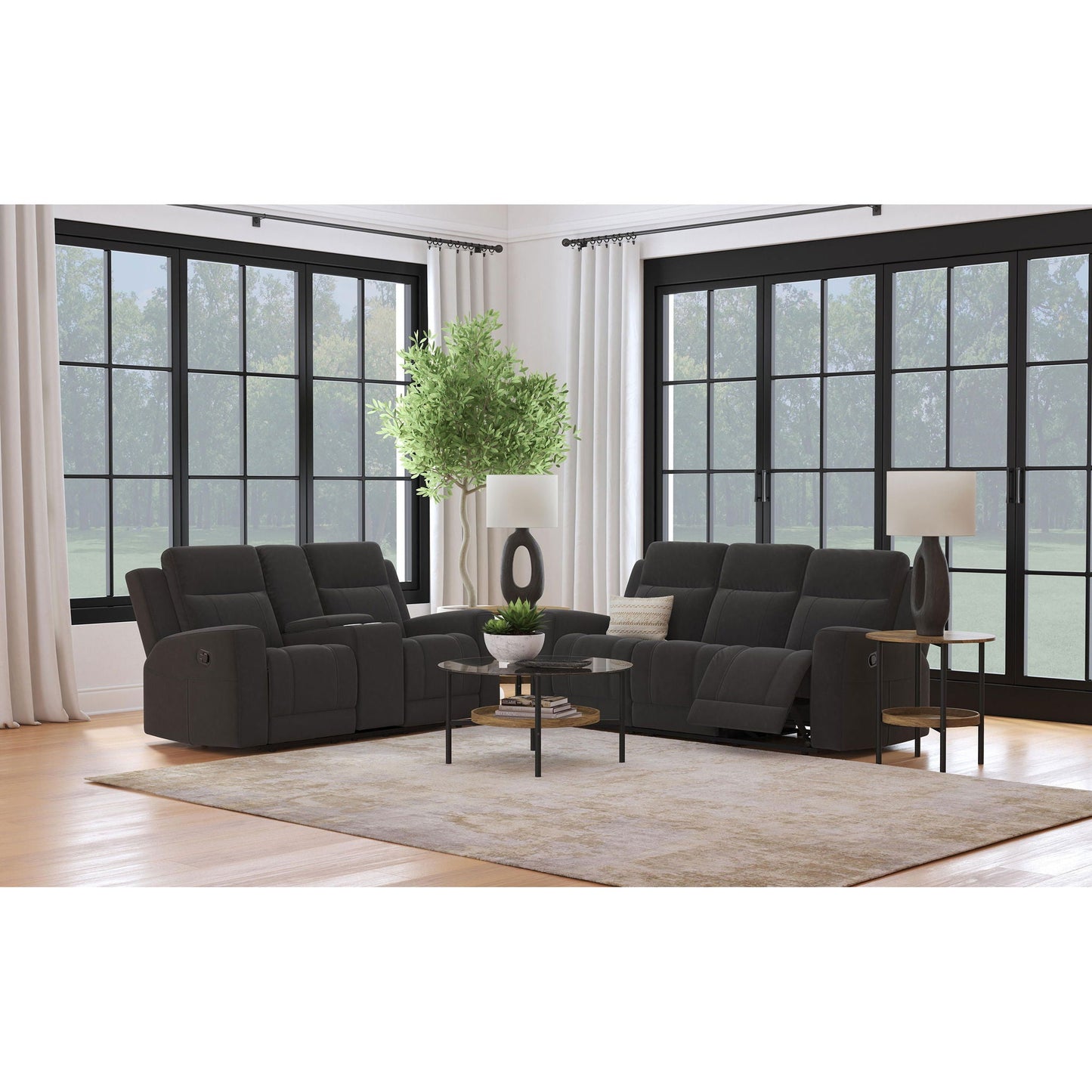 Slater 2-piece reclining sofa set in dark gray fabric with manual recline by HouseOfZazla on Tampa Home & Garden Store