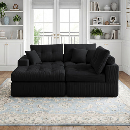 Corner chaise L-shaped sectional sofa bed black ribbed fabric, HouseOfZazla 2pc set on Tampa Home & Garden Store