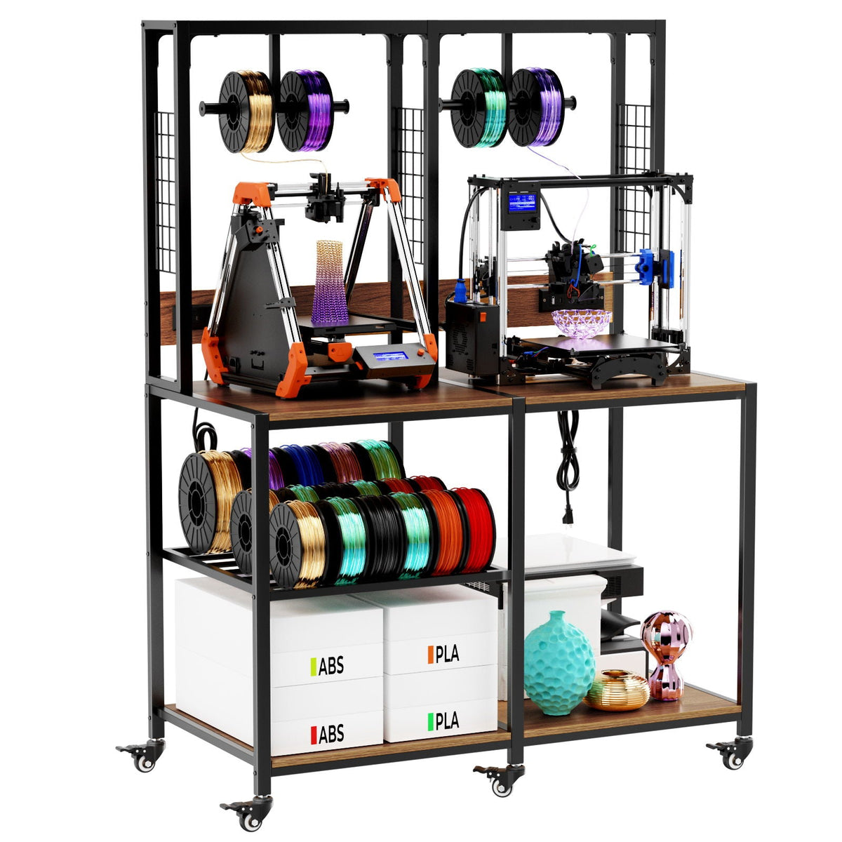 Double 3D Printer Stand and Storage black metal frame with shelves dual printers HouseOfZazla on Tampa Home & Garden Store