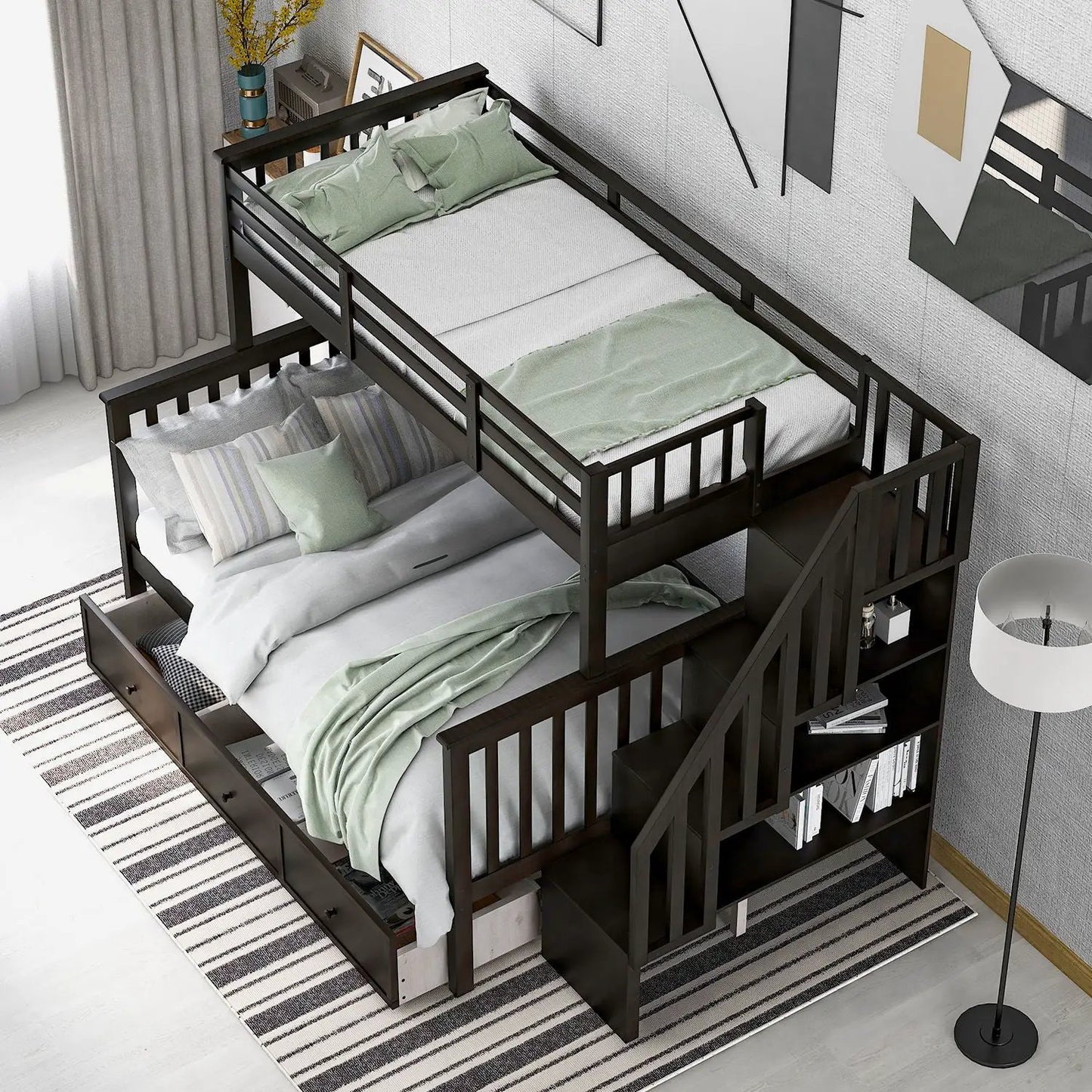 Stairway Bunk Bed with Storage and Guard Rail