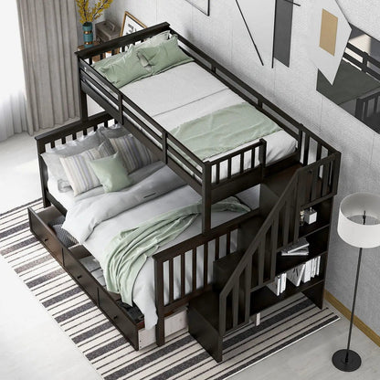Stairway Bunk Bed with Storage and Guard Rail