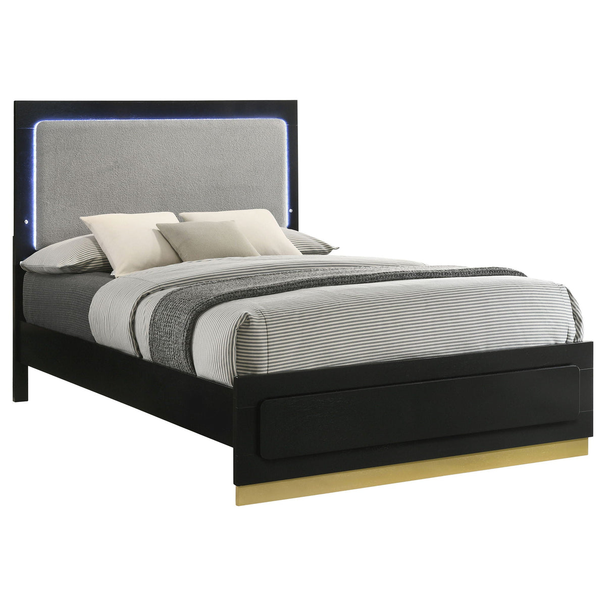 Sophia panel bed with LED headboard, black frame and grey upholstered panel, HouseOfZazla on Tampa Home & Garden Store