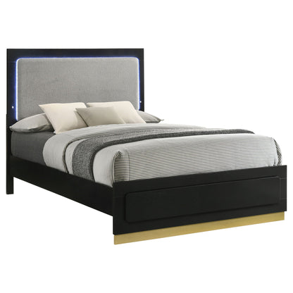 Sophia panel bed with LED headboard, black frame and grey upholstered panel, HouseOfZazla on Tampa Home & Garden Store