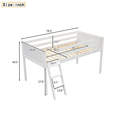 Low Loft Bed With Adjustable Ladder white finish by HouseOfZazla with guard rails and slats on Tampa Home & Garden Store