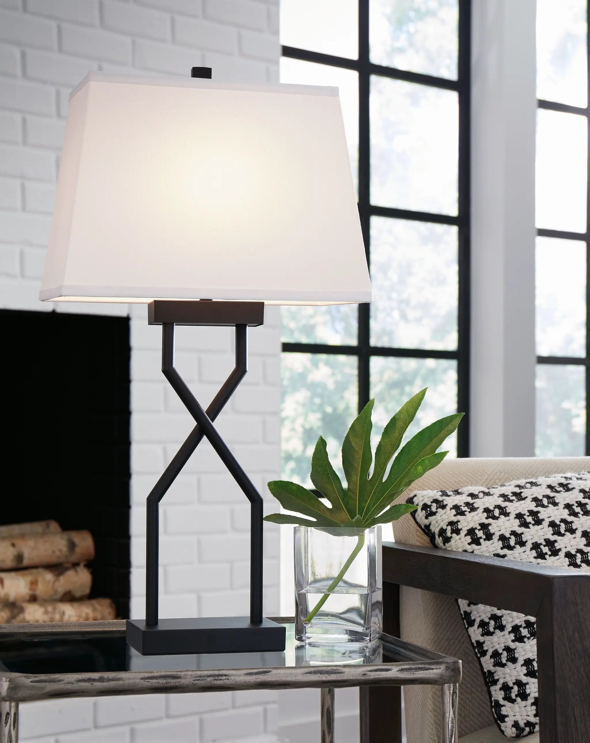 Brookthrone black metal table lamp set of 2 with white shade, geometric frame on Tampa Home & Garden Store
