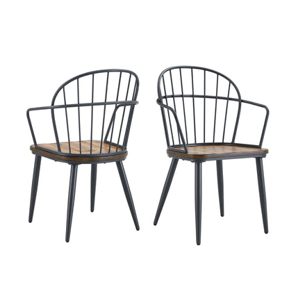 Industrial dining chair set of 2 with black metal frame and birch seats by HouseOfZazla on Tampa Home & Garden Store
