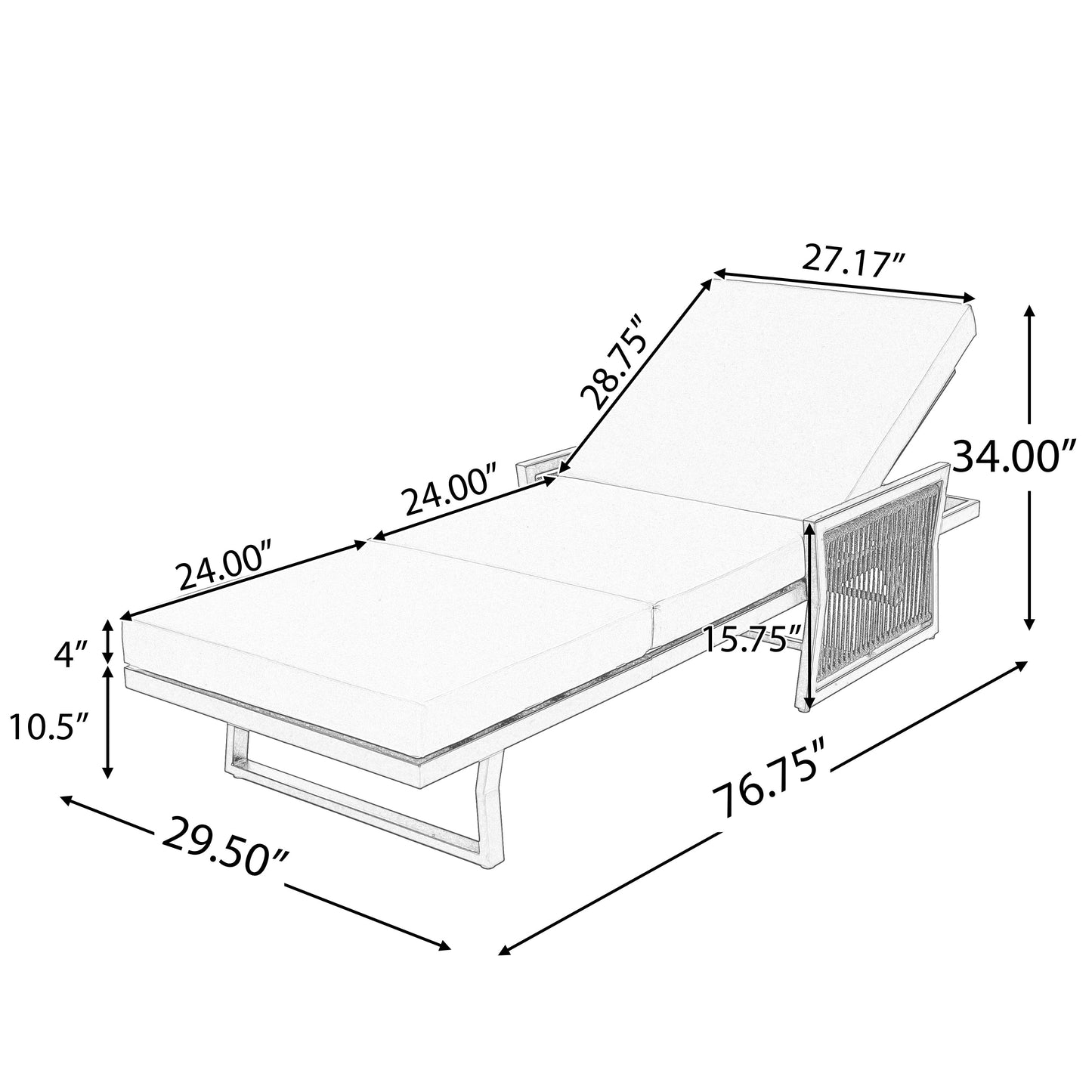 White Iron Outdoor Chaise Lounge and Cushion