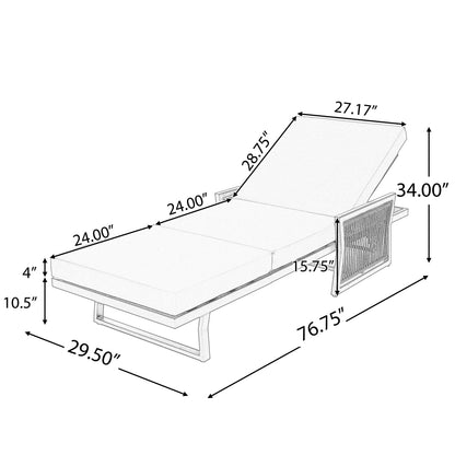 White Iron Outdoor Chaise Lounge and Cushion
