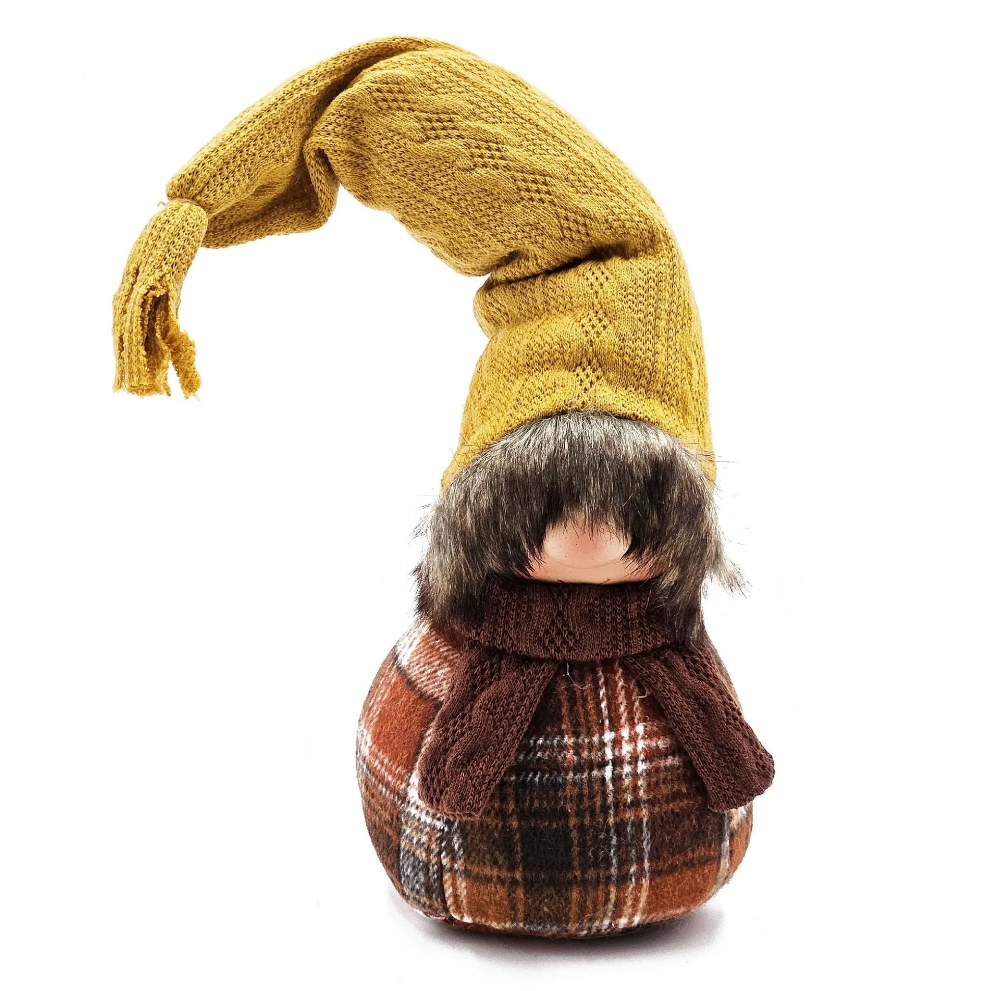 Gnome decorations set of 2 in brown and yellow knit hats for Fall Thanksgiving table decor on Tampa Home & Garden Store