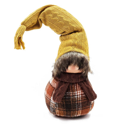 Gnome decorations set of 2 in brown and yellow knit hats for Fall Thanksgiving table decor on Tampa Home & Garden Store