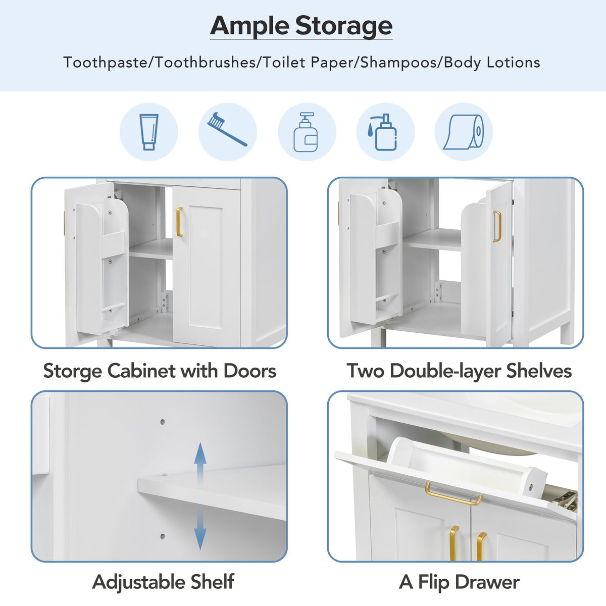 Modern Bathroom Vanity and Soft Close Cabinet; white with dual doors and adjustable shelf on Tampa Home & Garden Store