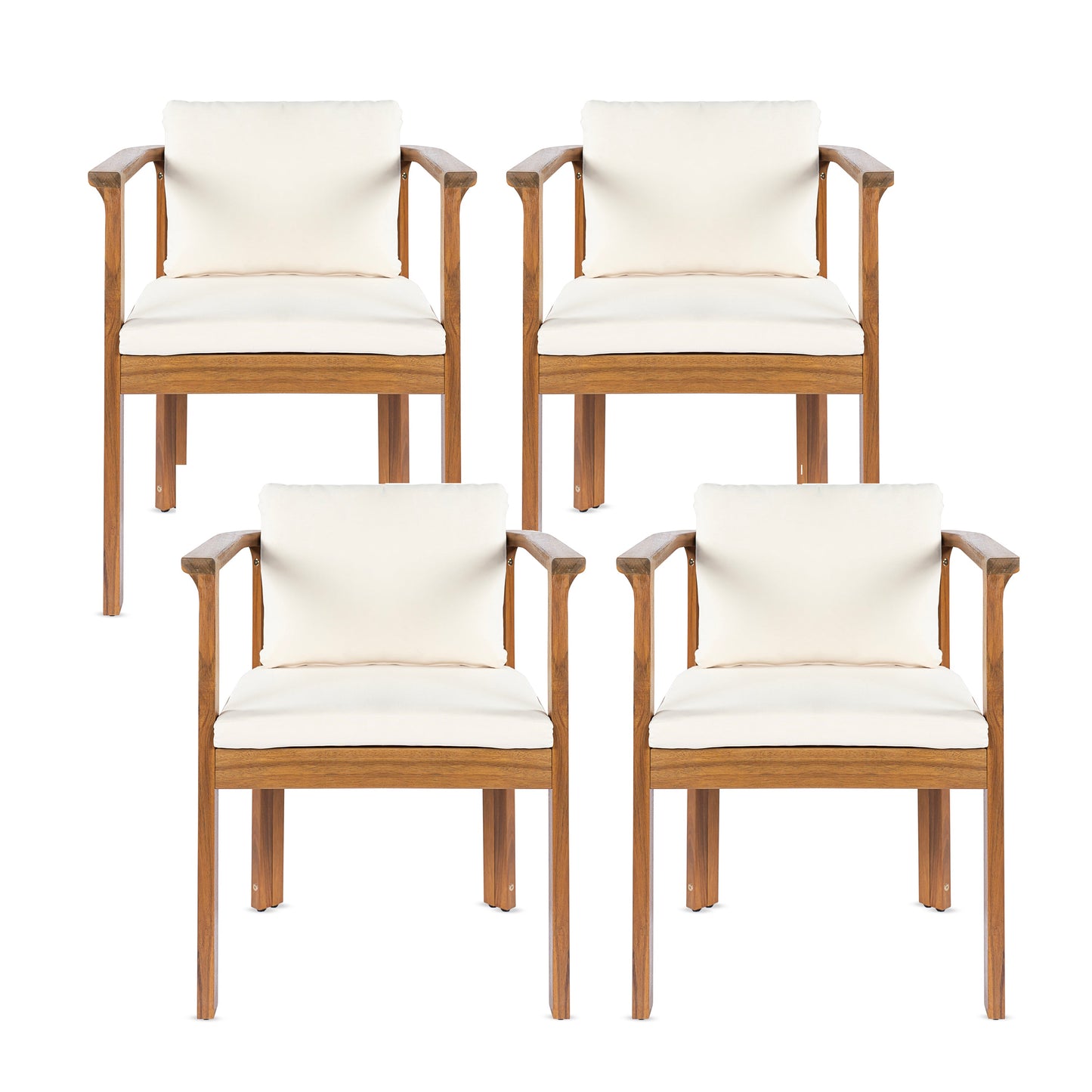 Outdoor dining chair set of 4 with curved acacia wood arms and cream cushions HouseOfZazla on Tampa Home & Garden Store