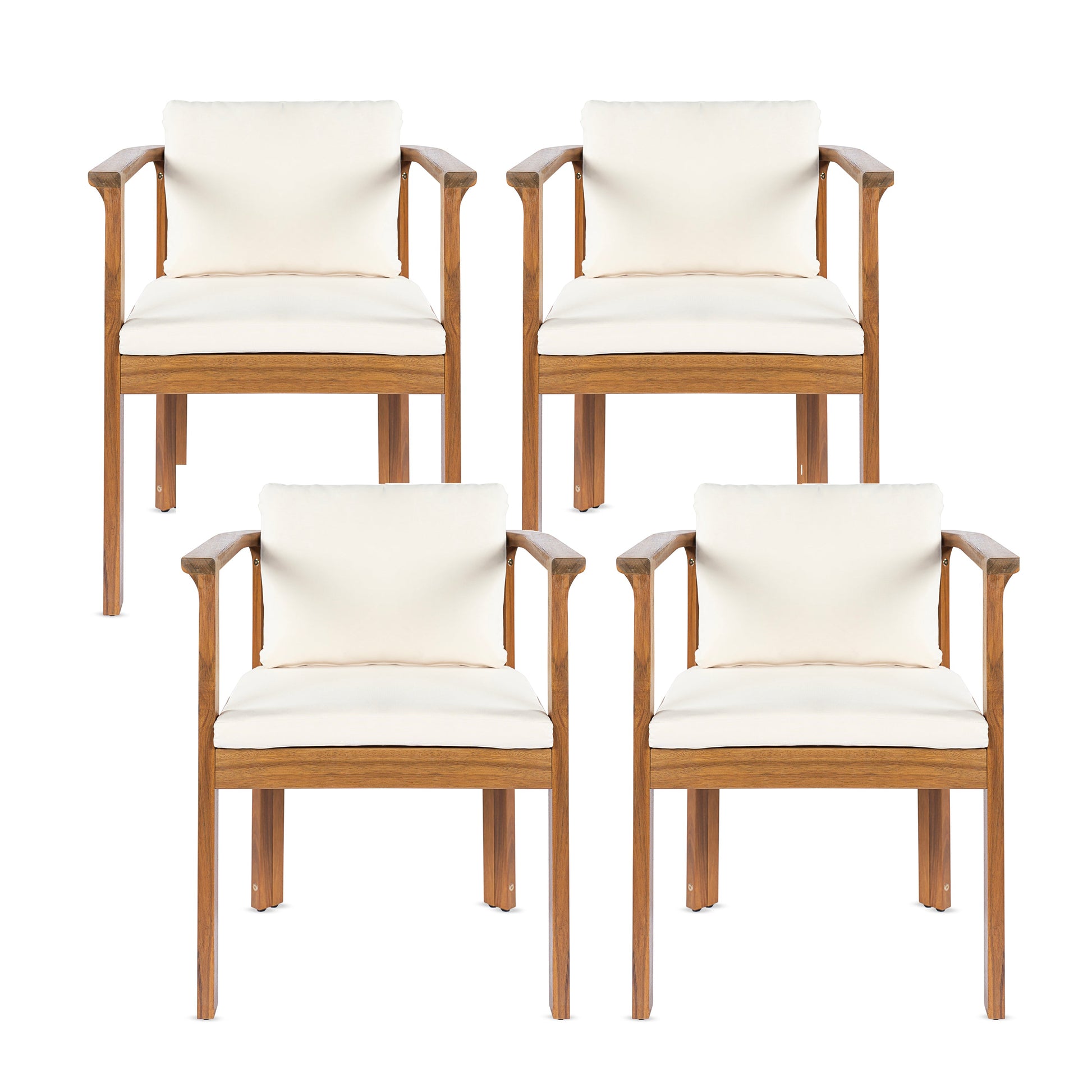 Outdoor dining chair set of 4 with curved acacia wood arms and cream cushions HouseOfZazla on Tampa Home & Garden Store