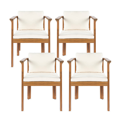 Outdoor dining chair set of 4 with curved acacia wood arms and cream cushions HouseOfZazla on Tampa Home & Garden Store