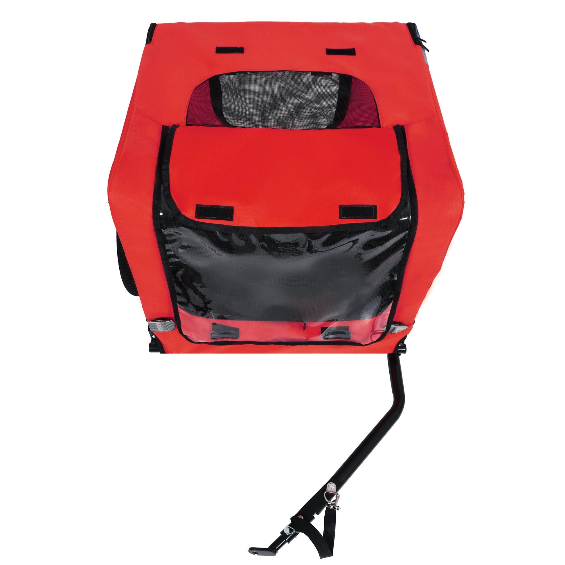 Pet bike trailer red with mesh window and zippered entry on black frame on Tampa Home & Garden Store
