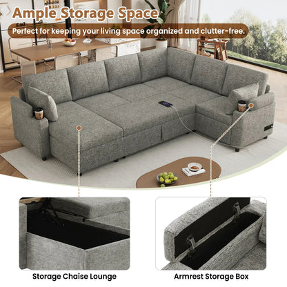 U Shaped Sectional Sleeper Sofa With Ports