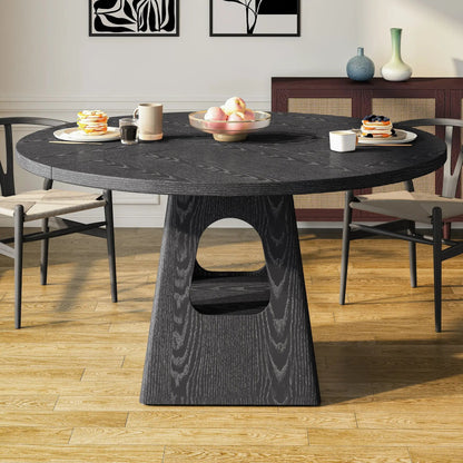 Farmhouse round dining table with storage base in dark wood finish by Unique Piece Furniture on Tampa Home & Garden Store