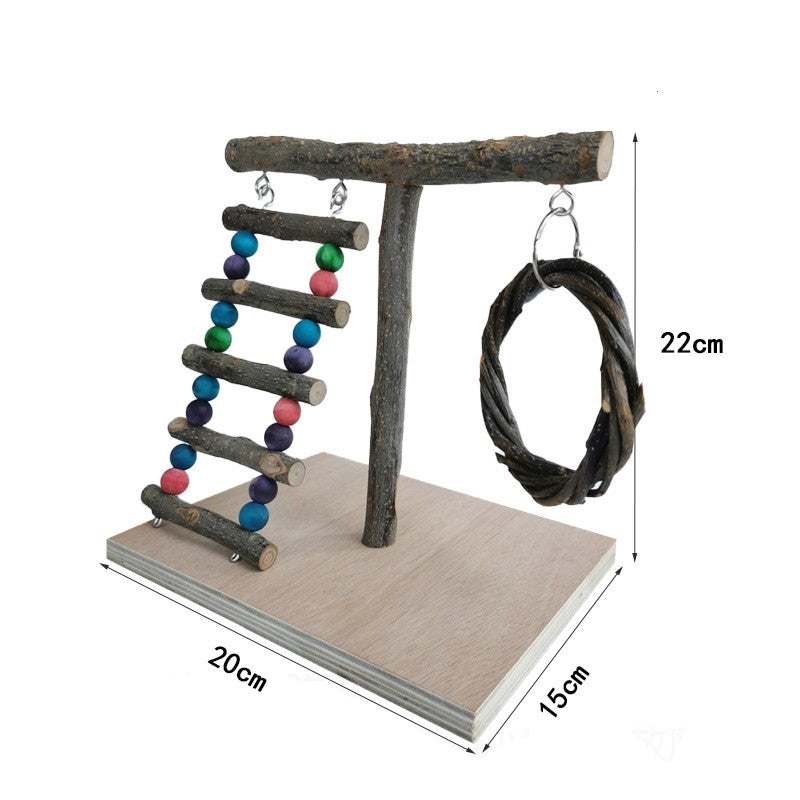 Solid wood parrot station frame training bird shelf parrot toys with colorful bead ladder on Tampa Home & Garden Store