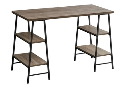 Computer desk with brown wood top, black metal frame, side shelves by Unique Piece Furniture on Tampa Home & Garden Store