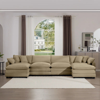 Beige modular cushion sofa with ottoman, low back, deep seating by Unique Piece Furniture on Tampa Home & Garden Store