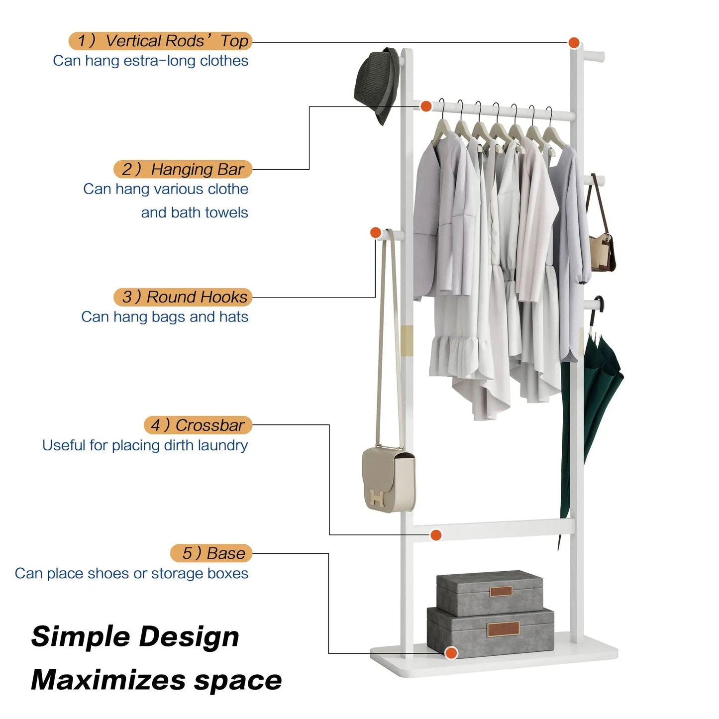 Solid Rubber Wood Hat Rack for Entryways