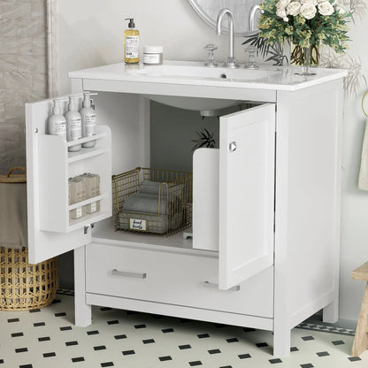 Bathroom vanity with single sink, cabinet, wood frame, two doors and a drawer, soft-close on Tampa Home & Garden Store