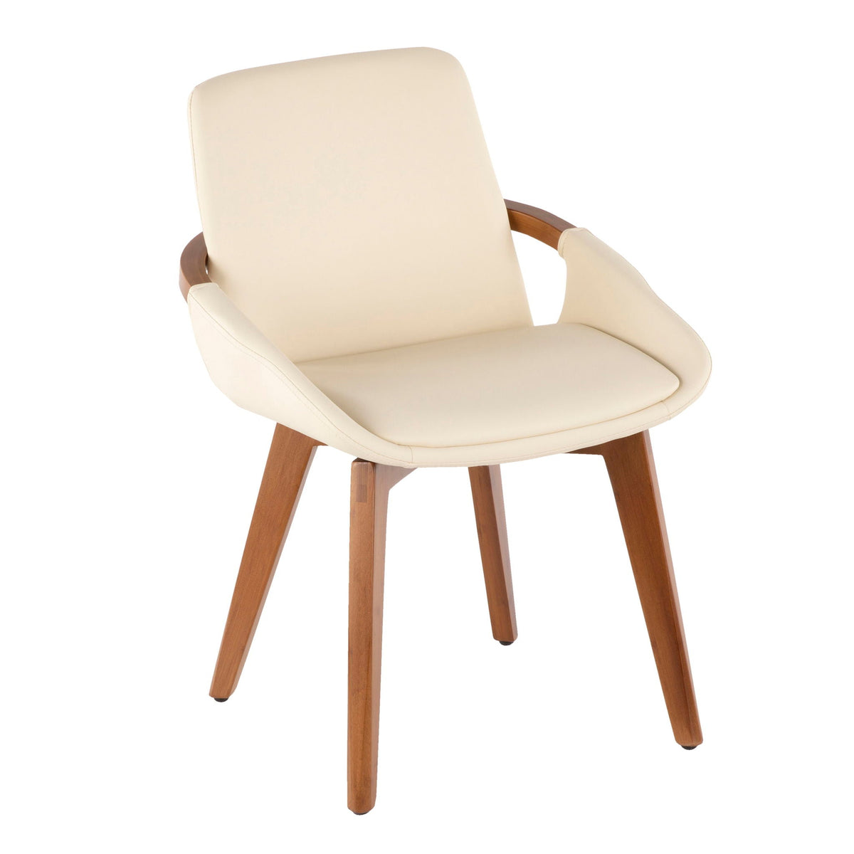 Mid Century Side Chair with Wood Armrests beige upholstery, wooden legs on Tampa Home & Garden Store