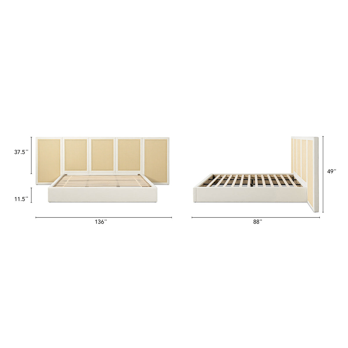 Capri Extended Headboard Cane Platform Bed in antique cream with woven cane panels on Tampa Home & Garden Store