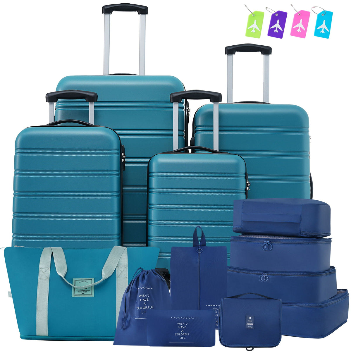 Hardside luggage set 4-piece blue with spinner wheels TSA lock and matching bags on Tampa Home & Garden Store