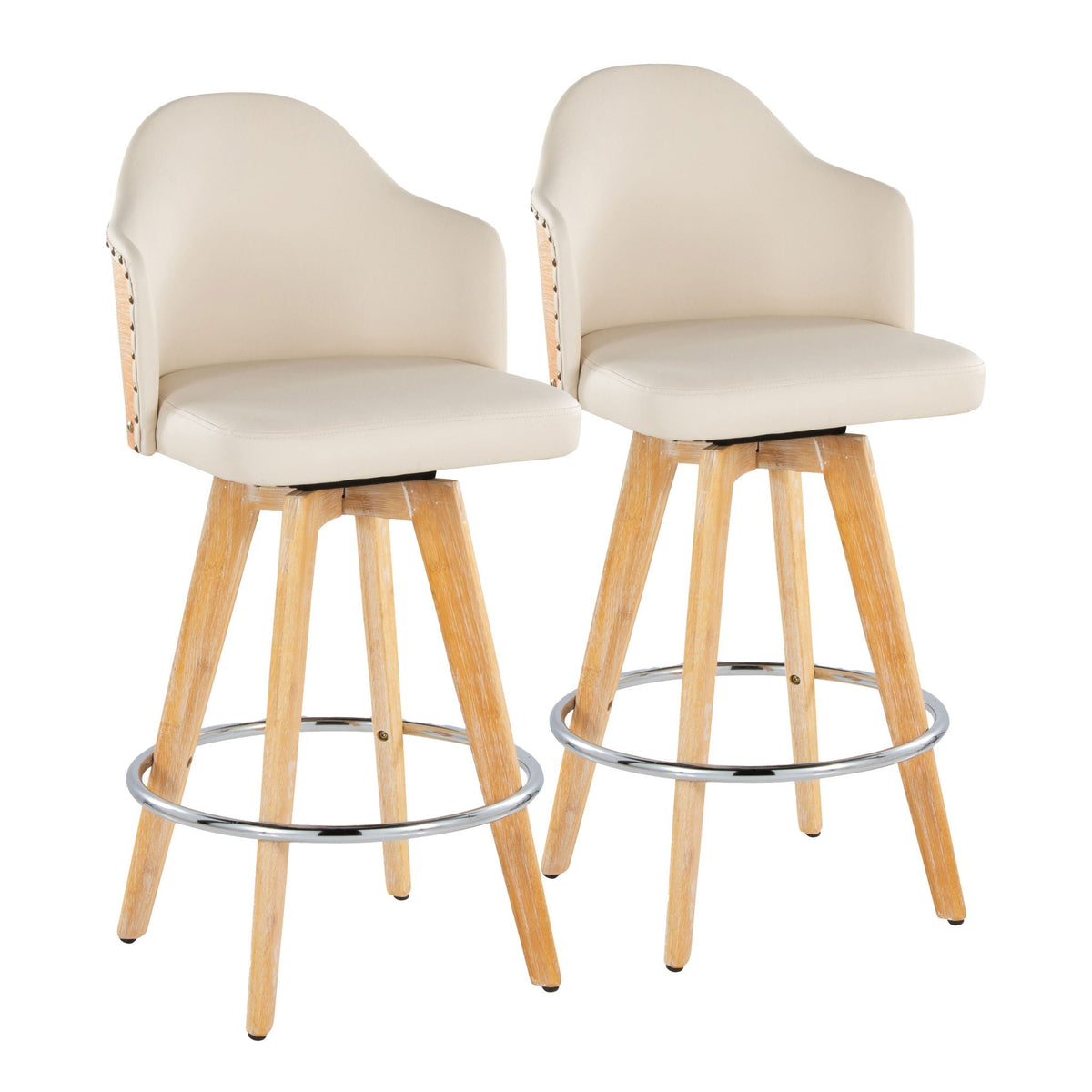Contemporary fixed-height counter stools with bamboo back and beige upholstery, 2-pack on Tampa Home & Garden Store