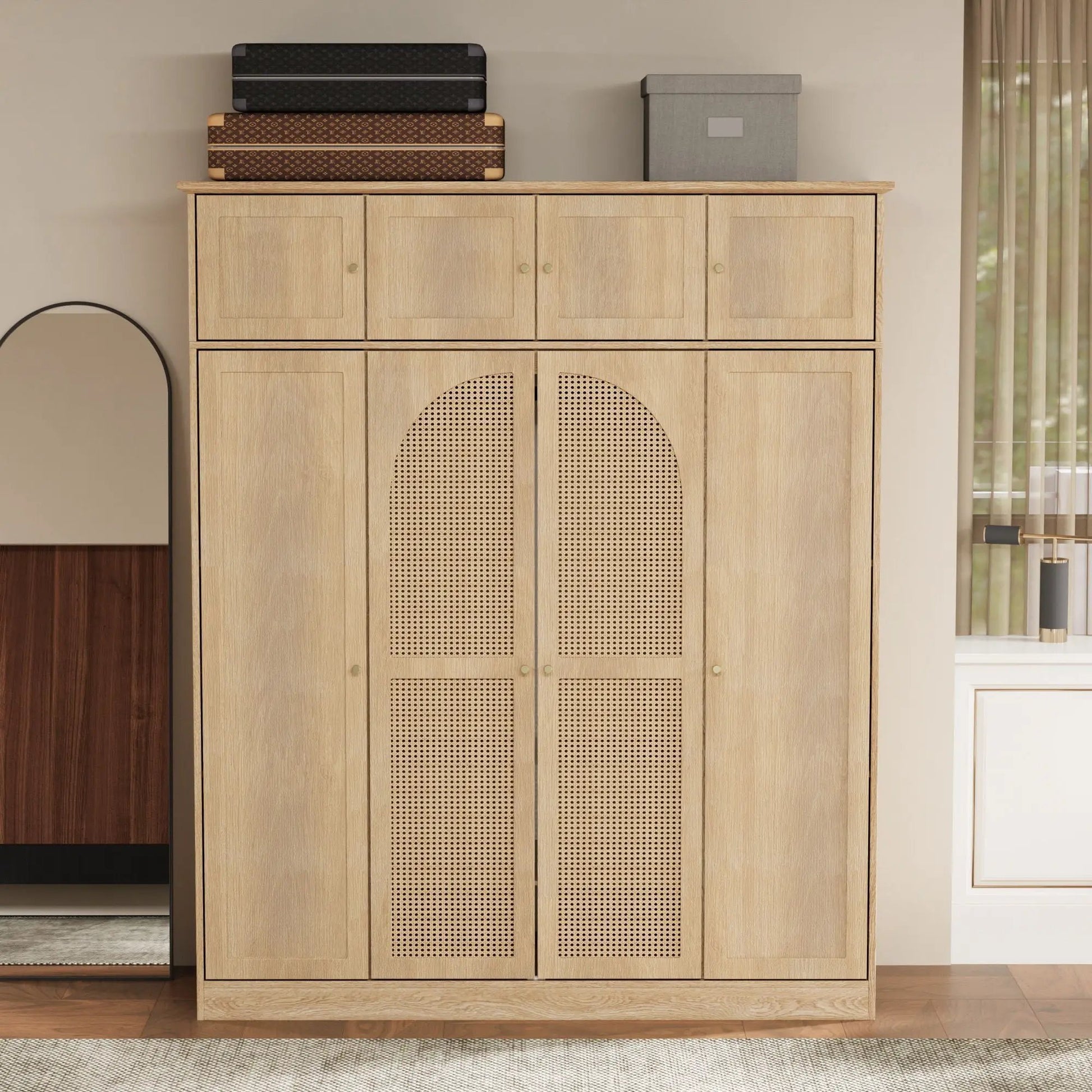 8-Door Armoire Wardrobe natural oak finish with cabinet doors and perforated lower panels on Tampa Home & Garden Store