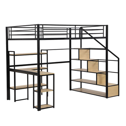 Pair of full-size loft beds with staircase, built-in desk and shelves in black by HouseOfZazla on Tampa Home & Garden Store