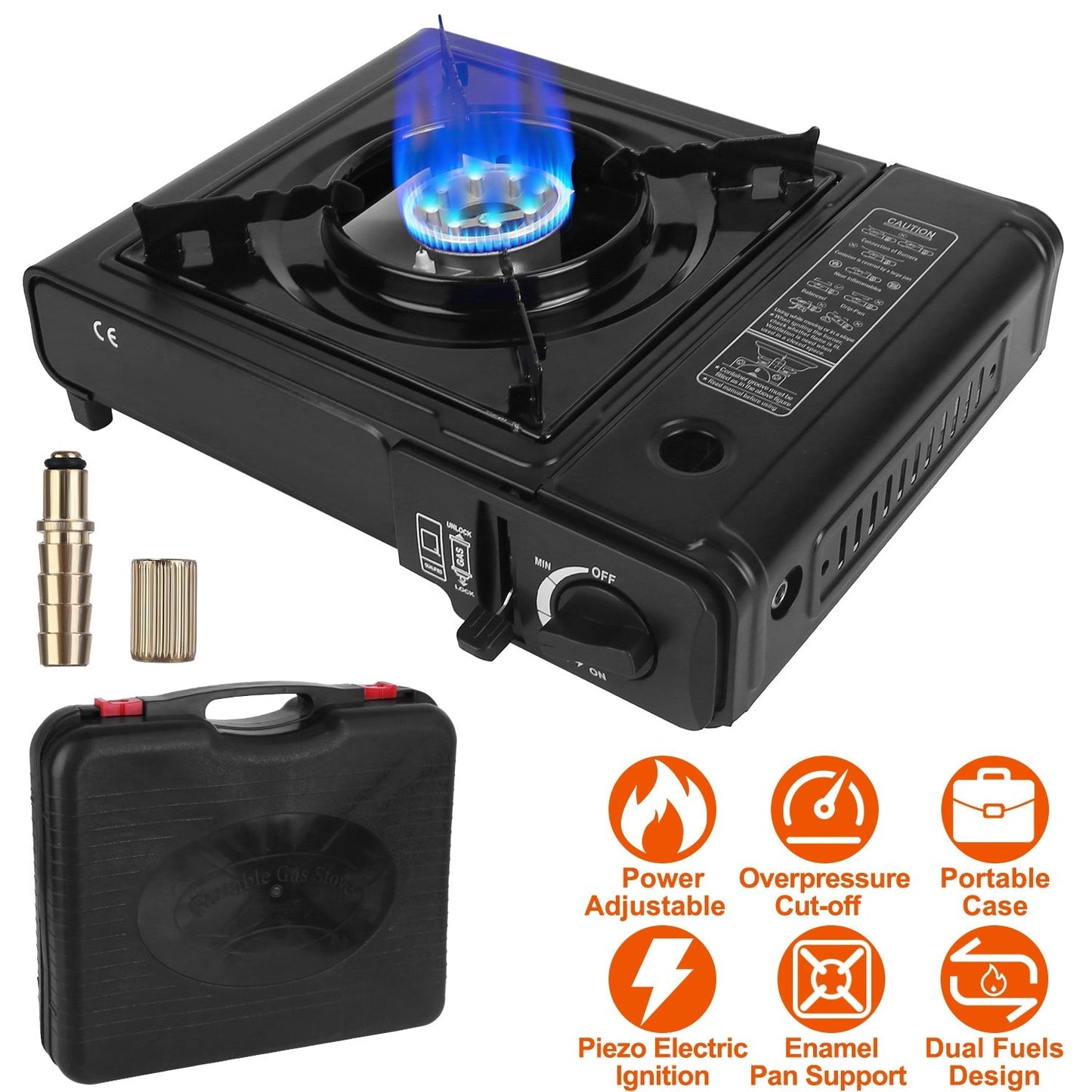GemGear 3300W portable camping stove with single burner and piezo ignition in black carrying case on Tampa Home & Garden Store