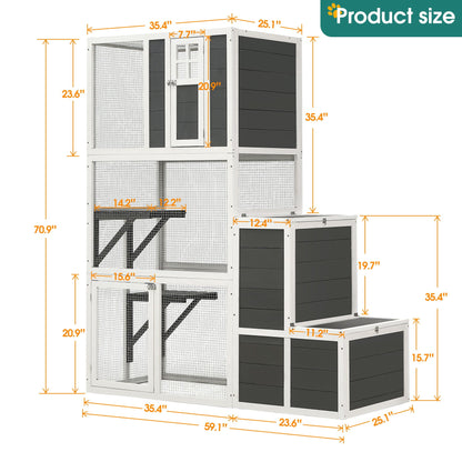 3 Tier Wooden Cat House for Indoor or Outdoor Use