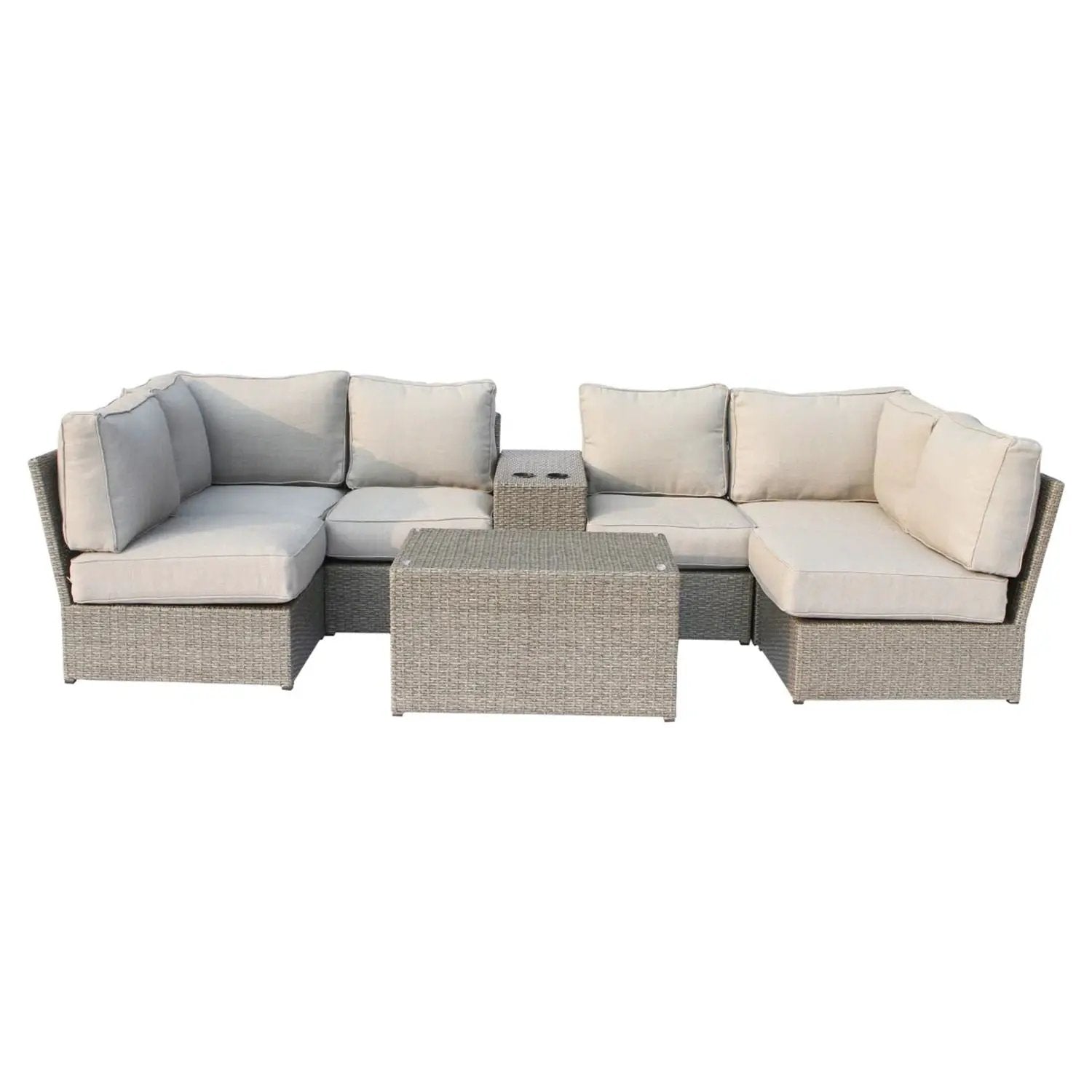 Stylish Modular Wicker Patio Seating Group, 4-piece outdoor set with beige cushions on Tampa Home & Garden Store