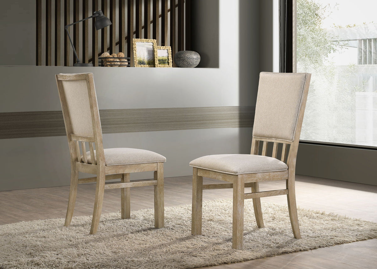 Wide Dining Chair Set with Comfort Design in Reclaimed Wheat wood, beige seats, 2 chairs on Tampa Home & Garden Store