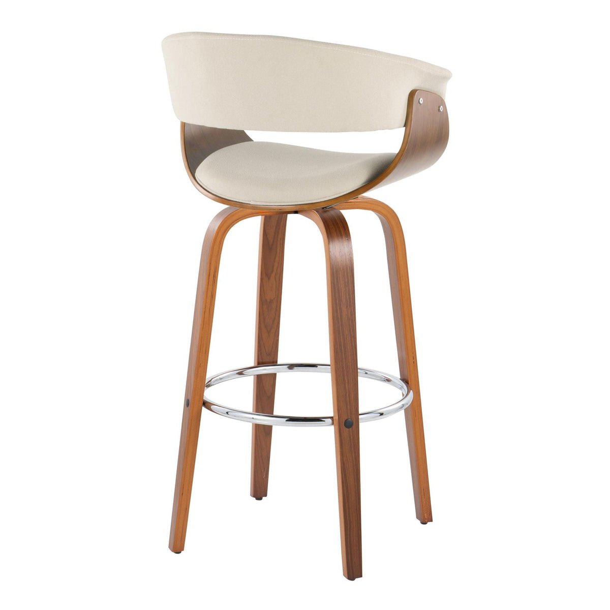 Vintage Mod mid-century fixed-height barstool beige upholstery curved wood legs chrome footrest on Tampa Home & Garden Store