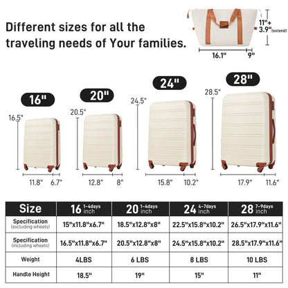 Hardside luggage set 4-piece in cream with brown straps by HouseOfZazla, TSA locks on Tampa Home & Garden Store