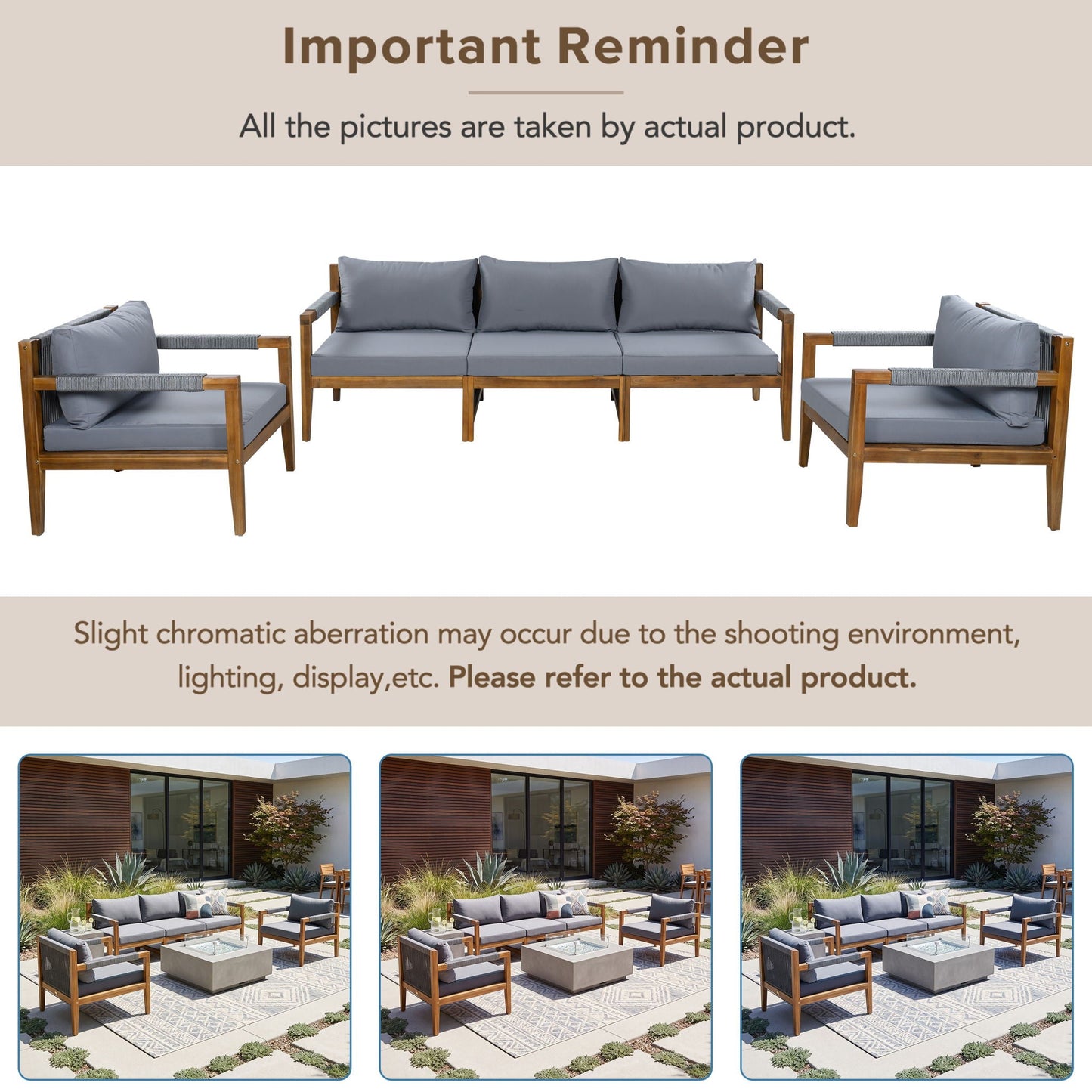 3 Piece Outdoor Sectional Sofa Set with gray cushions and wooden frame by HouseOfZazla on Tampa Home & Garden Store
