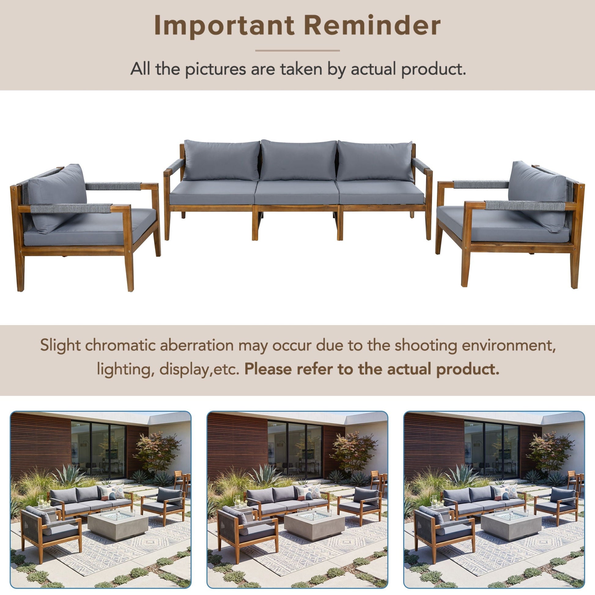 3 Piece Outdoor Sectional Sofa Set with gray cushions and wooden frame by HouseOfZazla on Tampa Home & Garden Store