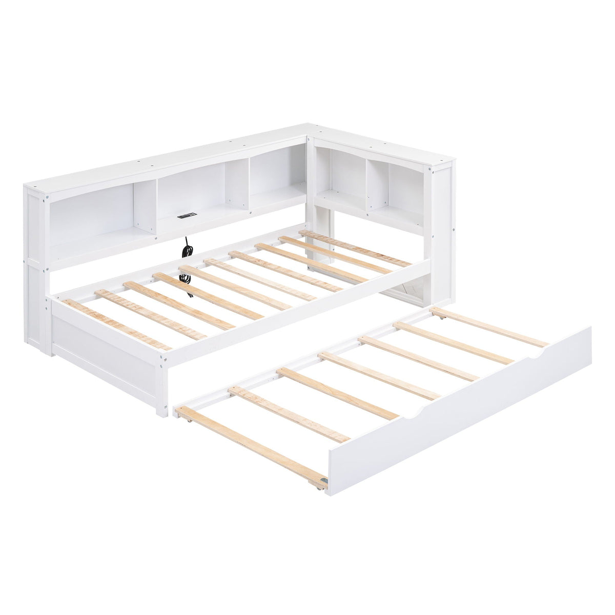 Daybed with Trundle white wood frame, USB ports, storage cabinets HouseOfZazla on Tampa Home & Garden Store